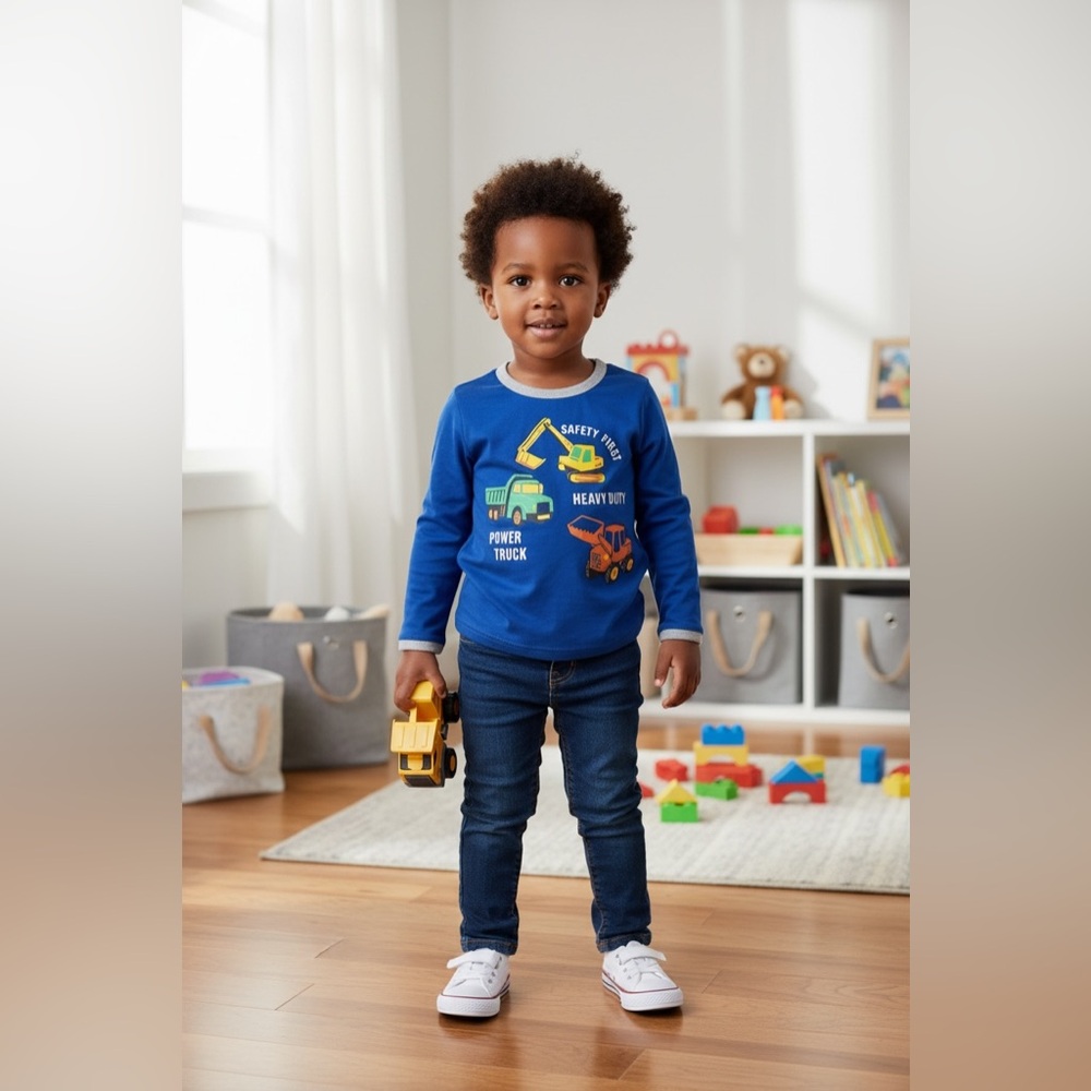 Kids Blue Construction Theme Shirt